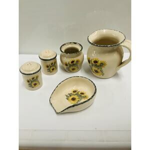 VTG Sunflower Blue Ceramic Pitcher canister Pepper Home & Garden Oven Safe 2002